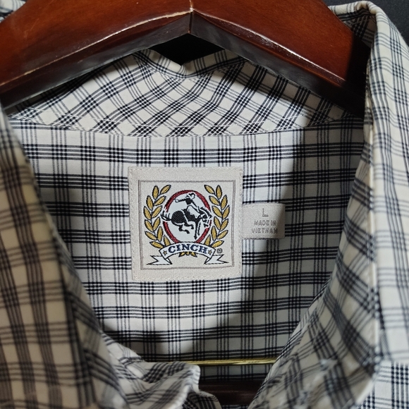 Cinch Men's Black and White Plaid Button-Down Shirt Large - Picture 3 of 4